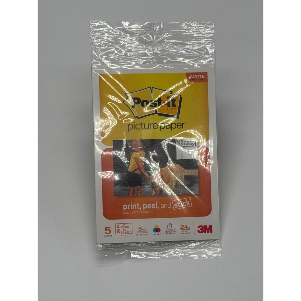 Post-it 3M Picture Paper‎ 4x6 Matte Inkjet 5 Sheets Super Sticky SP4605 NEW